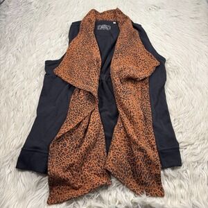 Panhandle Women's L Leopard Print Waterfall Front Knit Vest Wastern Maximalist